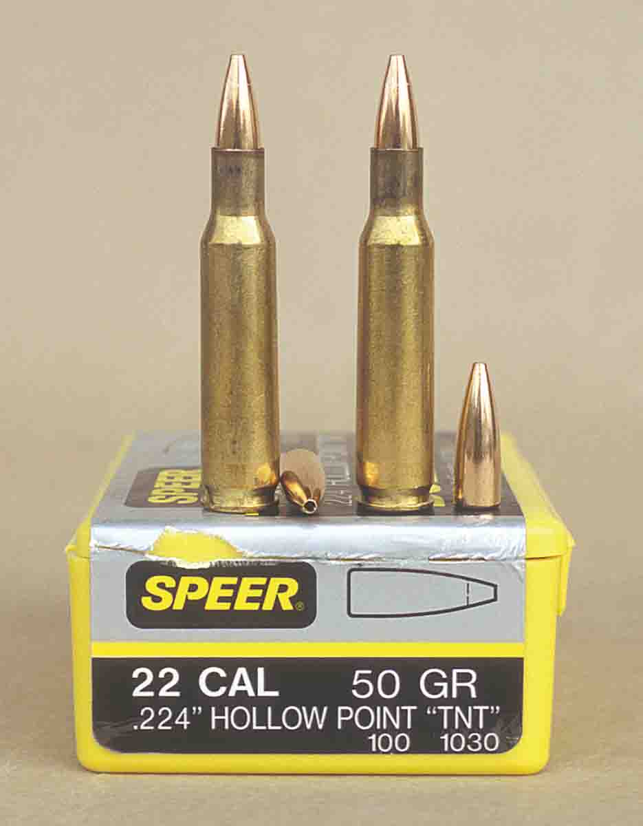 Modern, high-performance “varmint” stylebullets make the .222 excellent for that application. Brian has had good results with Speer’s 50-grain TNT hollowpoint.